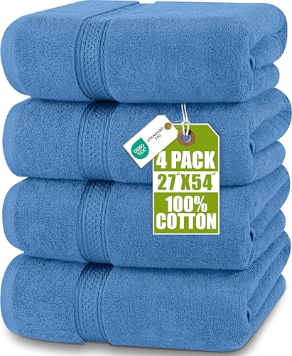 Utopia Towels 4 Pack Premium Bath Towels Set, (27 x 54 Inches) 100% Ring Spun Cotton 600GSM, Lightweight and Highly Absorbent Quick Drying Towels, Perfect for Daily Use (Electric Blue)