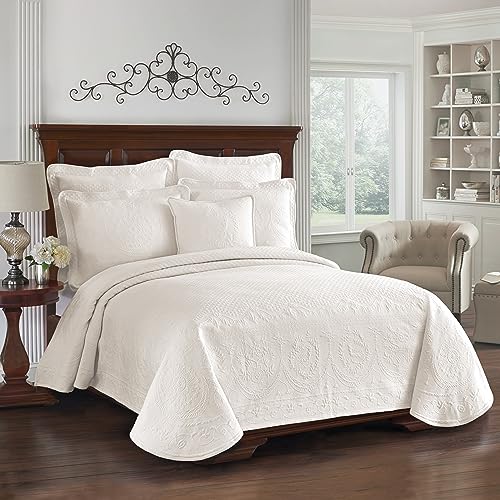 Historic Charleston King Charles Modern Farmhouse Floral Matelasse Coverlet, 100% Cotton Breathable Bedding, Full/Queen, Ivory