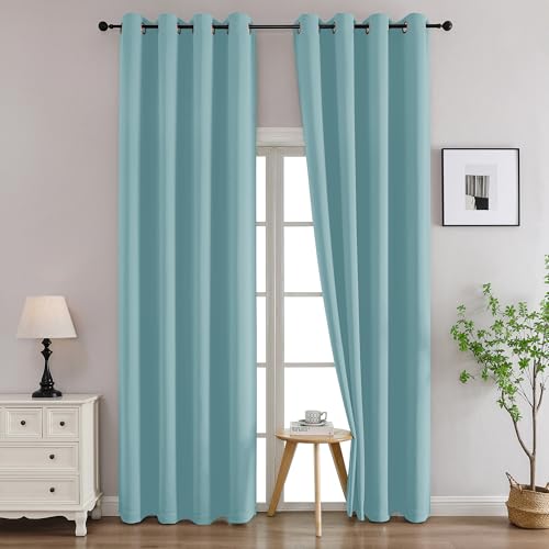 Simplebrand Aqua Curtains for Bedroom Living Room 96 Inches Long 2 Panels Set, Room Darkening Thermal Insulated Curtains & Drapes, Solid Grommet Noise Reducing Window Treatment, W50 x L96 Inch