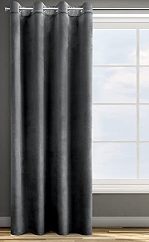 Eurofirany Design91 ROSA Soft Plain Opaque Velvet Curtain with Eyelets - 1 Unit, Fluffy Panel Drape Classic Glamour Elegant Living Room Bedroom, W55 x L98, Black