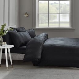 Catherine Lansfield So Soft Satin Stripe King Duvet Cover Set with Pillowcases Black