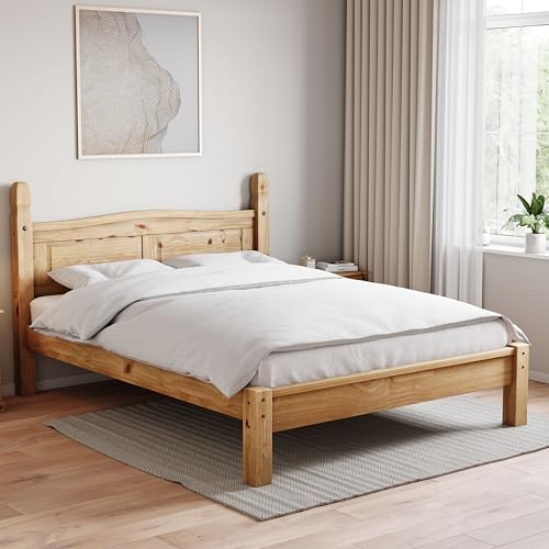 Vida Designs Corona Double Bed Frame - Low Foot End - Solid Pine Wood - 110 H x 206.4 W x 148.4 D cm - Reinforced Slats - Underbed Storage - Multi-Support Base - Bedroom Furniture