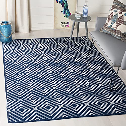 Safavieh Tribal Inspired Indoor Flatweave Rectangle Area Rug, Kilim Collection, KLM627, in Navy, 152 X 244 cm for Living Room, Bedroom or Any Indoor Space