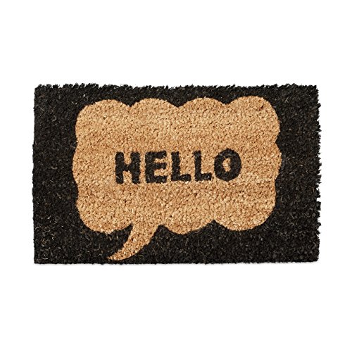 Relaxdays Kids Childrens Mini Doormat Coir with Hello Speech Bubble Theme as Welcome Mat Anti-Slip Robber Underside 1.5 x 40 x 25 cm, Motif: Hello