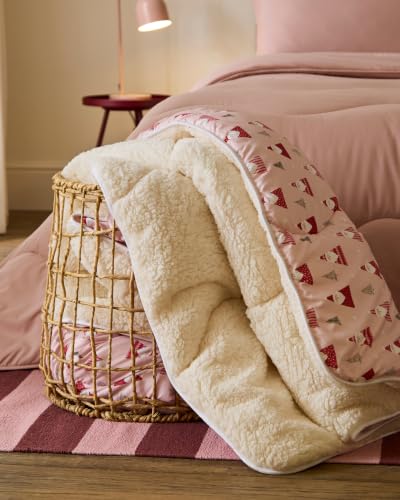 Night Lark Cosy Throw - Pink Santa - 9 Tog Winter Blanket with Advanced Smartfil?? Fibre, Throw for Sofas and Beds, Hypoallergenic, Washable, Cosy Sherpa