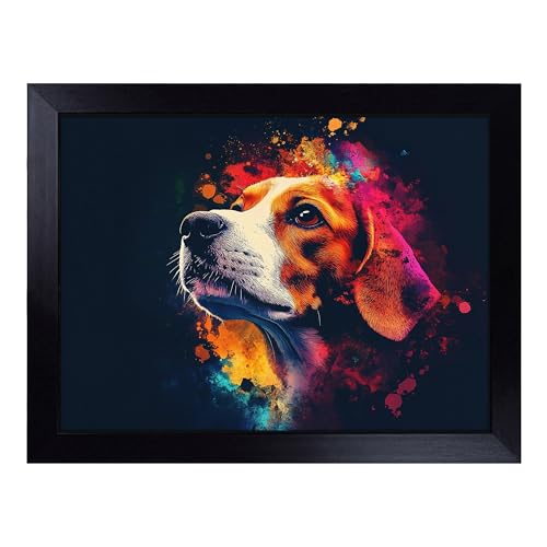 Lap Tray with Bean Bag Cushion, Beagle Dog - Handmade in the UK, Raised Wooden Edge, Padded Cushion, Heat-Resistant Wipe-Clean Surface, for Meals, Laptops and Crafts