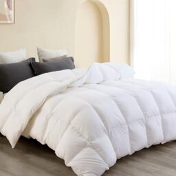 "SNOWMAN All-Season 75% Down Comforter Queen Size, Fluffy Duvet Insert with 8 Corner Tabs, Durable Down Proof Cotton Blended Fabric and 3D Baffle Box Construction (White, 90""x90"")"