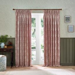Morris&Co. Marigold Pencil Pleat Curtain Pair – Jacquard Lined Floral Heritage Drapes (Russet - 168x229cm)