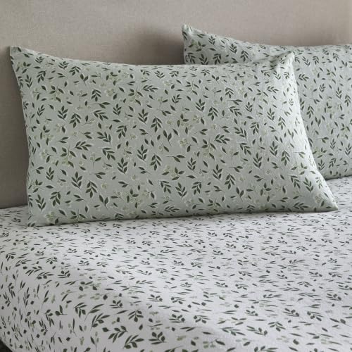 Dreams & Drapes Falling Leaf White Fitted Sheet, Double, Breathable Cotton