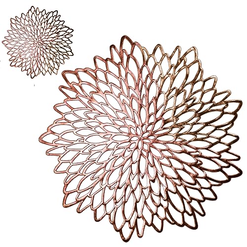 Snowkingdom 18 Pairs Rose Gold Placemats & Coasters 36 Pcs Metallic Pressed Vinyl for Dinning Table Mats Round Floral Charger Decoration for Wedding Valentine's Day Christmas Anniversaries Holiday by