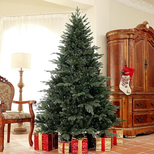 HOMCOM 7ft Artificial Spurce Christmas Tree 3116 Branch Tips Hinged Green - Foldable Steel Base, Realistic Xmas Tree, for Home Office