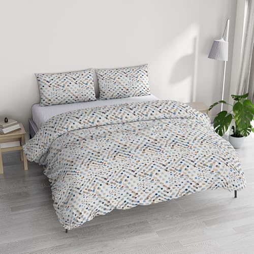 Italian Bed Linen River Cotton Double Duvet Cover Set, Made in Italy – Duvet Cover Set – Duvet Cover 250 x 200 cm with Double Flap and 2 Pillow Cases (Double, Tarim)