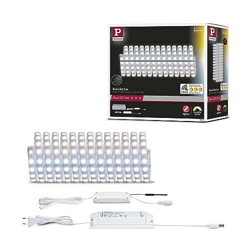 Paulmann 78873 LED Strips MaxLED 500 Basic Set Smart Home Zigbee Tunable White 5m IP44 26W 230/24V 2750lm Silver LED Lighting Strip Splash-Protected