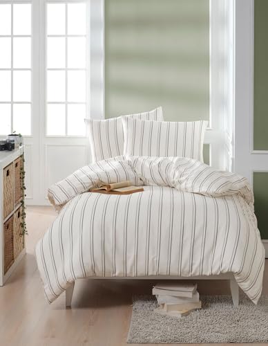 Nuit Des Rêves Beige XL Quilt Cover Set (155 x 200 cm), 70% Cotton/30% Polyester, Includes 1 Pillowcase (80 x 80 cm), Machine Washable, Elegant Button Closure
