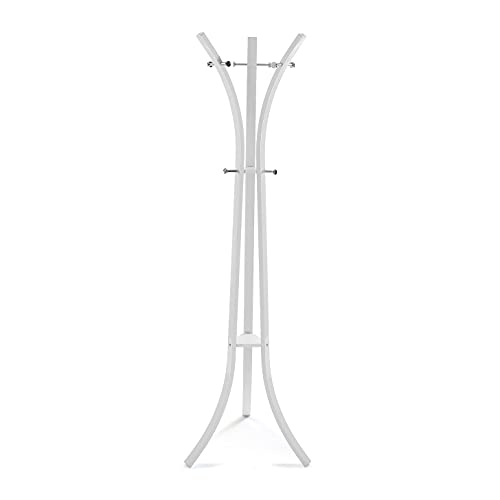 Versa Kiefer Minimalist Style Standing Coat Rack with 6 Hooks or Hangers for Clothes or Bags for the Entryway, Measures (H x W x H) 175 x 58 x 58 cm, Metal, White