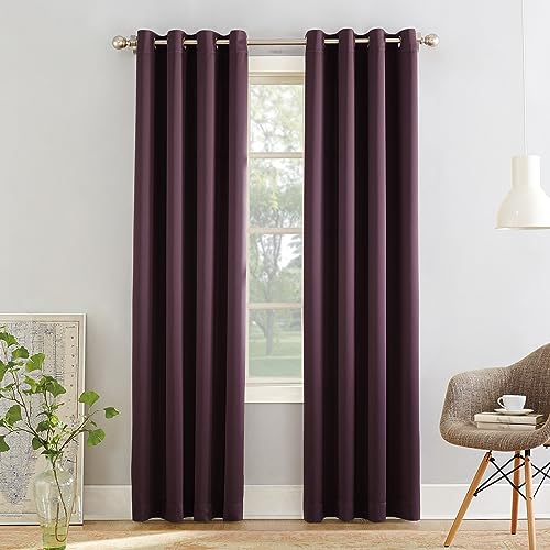 "Sun Zero Barrow 2-Pack Energy Saving Grommet Curtain Panel Pair, 54"" x 108"", Plum"