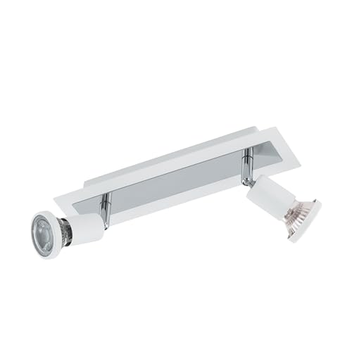 Eglo LED Ceiling Light Sarria, 2-Flame Ceiling Fixture, Metal Spotlight, Living Room lamp in White and Chrome, Spots with GU10 Bulbs, Warm White