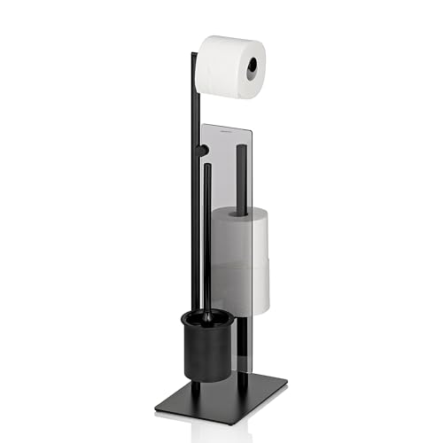 kela WC set with toilet roll holder and spare roll holder 71cm, toilet brush black with open toilet brush holder, STYLE separating disc, matt metal