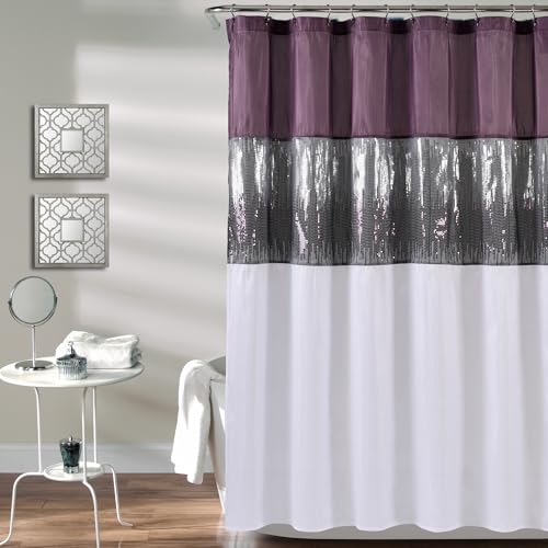 "Lush Decor Night Sky Shower Curtain, 72"" x 72"", Purple & White"