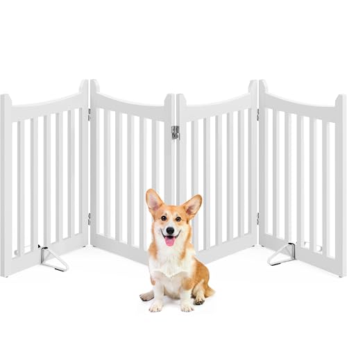 Yaheetech Wooden Dog Gate Indoor, 61 cm H x 202 cm L, 4 Panels, White