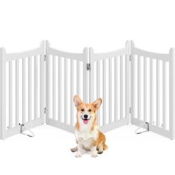 Yaheetech Wooden Dog Gate Indoor, 61 cm H x 202 cm L, 4 Panels, White