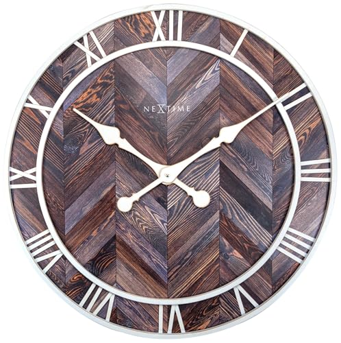 NexTime Wall Clock-Ø 58 cm Metal-Dark Wood-'Roman Vintage', Brown, 58, 3245BR