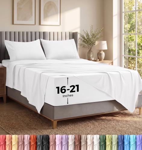 Utopia Bedding Full Size Extra Deep Pocket Sheet Set ??? Fits Mattresses Up to 21 inches ??? Cooling, Soft & Breathable ??? Oeko-Tex 4 Piece Bed Sheets (White)
