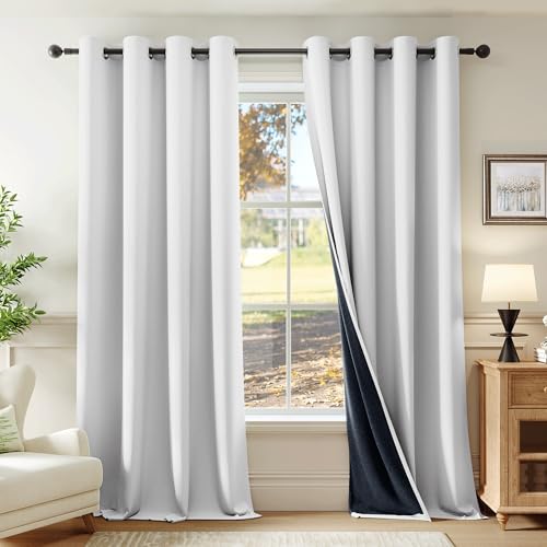 Beauoop White 100% Blackout Curtains 63 Inch Long 2 Panels for Bedroom Living Room Solid Room Darkening Thermal Insulated Soundproof Energy Saving Grommet Top Window Treatment Drapes,52x63 2 Set