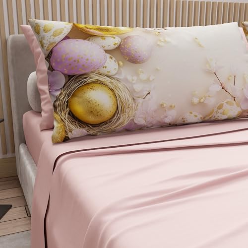 PETTI Artigiani Italiani - Easter Cotton Sheets with Pillowcases in Digital Print, Double Bedsheets, Easter Double Bed Set, 16 Powder, Made in Italy