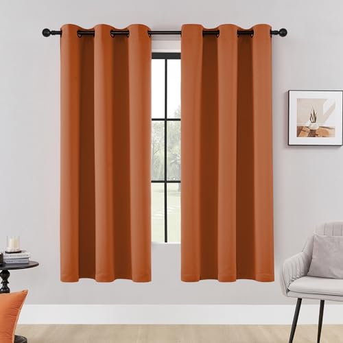 HUTO Blackout Window Curtains for Bedroom Living Room - Light Blocking Thermal Insulated Curtains Set Drapes with Antique Copper Grommet Sleep Well All Season Curtains, 2 Pcs, 42W x 72L, Rust