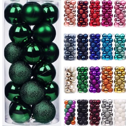 Emopeak - 24pcs Christmas Baubles Christmas Tree Ornaments Shatterproof Hanging Decorations for Party Wedding Reception 6cm Dark Green