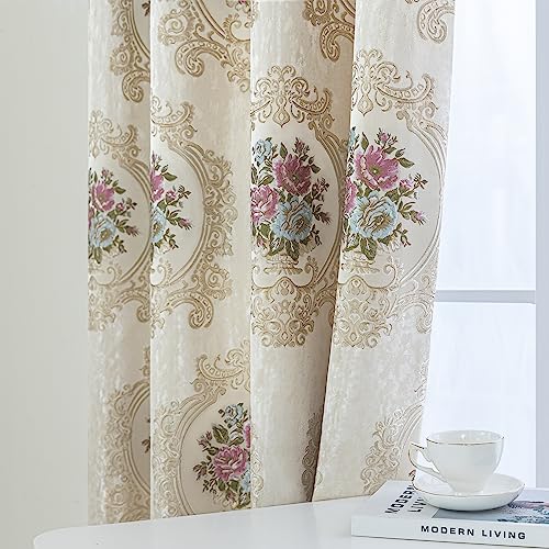 Loom and Mill Luxury Jacquard Curtains for Bedroom Living Room, Pearly Beige Floral Damask Curtains 2 Panels with Tiebacks, Elegant Window Curtain for Banquet Party Decor(42???Wx63???L, 2 Panels)