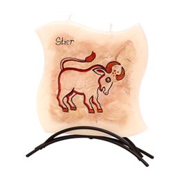 Dekohelden24 Zodiac Sign Taurus High-Quality Flat Candle with Metal Stand, 16 x 16 cm