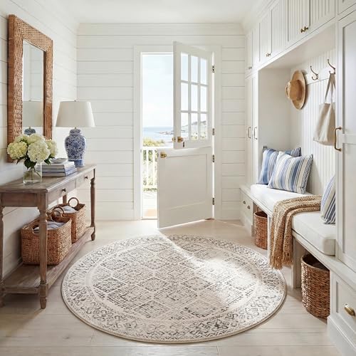 Safavieh Boho Rug for Living Room, Dining Room, Bedroom - Tulum Collection, Short Pile, in Ivory and Grey,