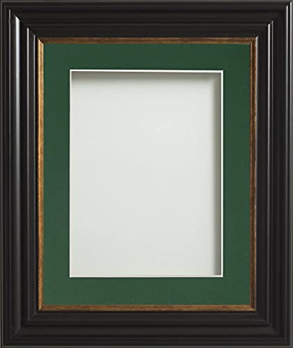 Frame Company Emson Black Picture Photo Frame with Bottle Green Mount - 10x8 for pic size 6x4 *Choice of Sizes* Fitted with Real Glass