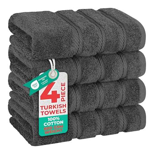 American Soft Linen Luxury Hand Towels for Bathroom, 100% Cotton Turkish 4 Piece Hand Towel Set, 600 GSM Hand Face Towels for Kitchen, Dark Gray Hand Towels