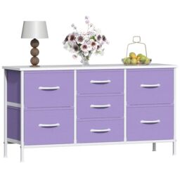 GoaHi Chest of Drawers, Small Dressers with Metal Frame and MDF Wooden Top Board, Adjustable Feet, Anti-Tip Safety, Storage Unit with 7 Drawers for Bedroom, Living Room, Closet, Office Purple