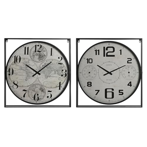 Home ESPRIT Wall Clock White Black Metal Wood MDF 62 x 6 x 65 cm (Pack of 2)