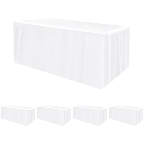 HolidayIdeas Fitted Tablecloths for 6 Foot Rectangle Table, Wrinkle Resistant Washable White Table Covers 30x72 Inch for Vendor Booth Display, Banquet, Trade Show, 4 Pcs
