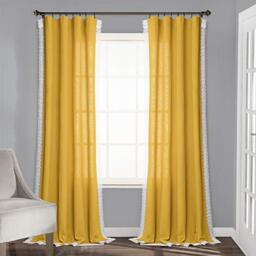 "Lush Decor Rosalie Farmhouse Window Curtains Rustic Style Panel Set for Living, Dining Room Bedroom (Pair), 54"" W x 84"" L, Yellow"