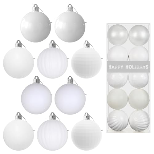 "White 3.2"" Large Christmas Balls - Christmas Tree Decoration Ornaments Shatterproof Hanging Balls for Birthday Halloween Holiday Wedding Decorations Set of 10pcs"