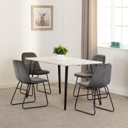 Seconique Marlow Dining Set with Lukas Chairs in White Marble Effect/Grey