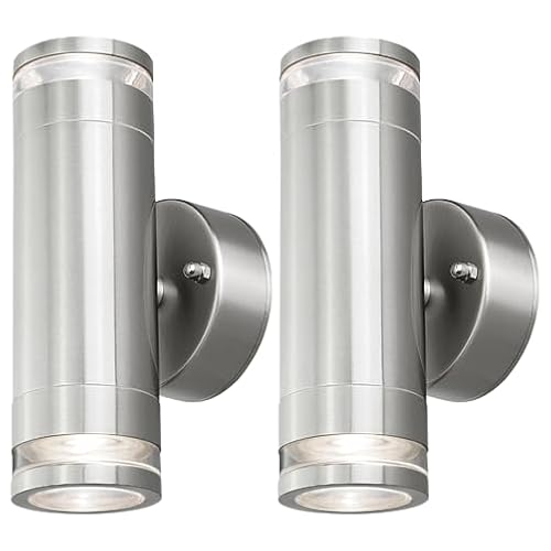 4lite Marinus Outdoor Up Down Wall Light (Stainless Steel) Pack of 2 Rust Free IP44 Rated Exterior Wall Lamp Supplied with 4X Smart GU10 Bulbs - 4L2/7005x2-4Yr Guarantee