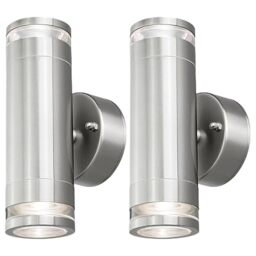 4lite Marinus Outdoor Up Down Wall Light (Stainless Steel) Pack of 2 Rust Free IP44 Rated Exterior Wall Lamp Supplied with 4X Smart GU10 Bulbs - 4L2/7005x2-4Yr Guarantee
