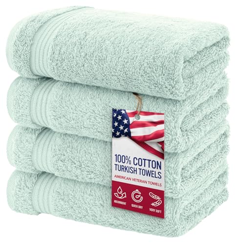 American Veteran Towel, Hand Towels for Bathroom Set of 4, 100% Cotton Turkish Hand Towel Sets Clearance Prime, Soft Hand Face Towels, Mint Green Hand Towels