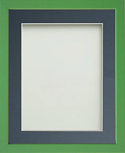 Frame Company Jellybean Range Green Wooden 16x12 inch Picture Photo Frame with Blue Mount for Image 13x9 inch * Choice of Colours & Sizes* Fitted with Perspex