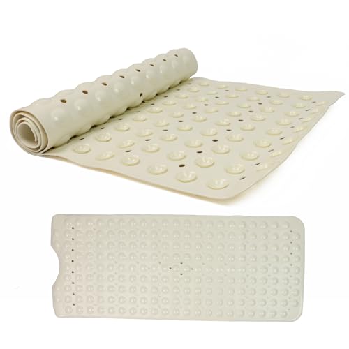 DIVCHI Shower Bath Mat Non Slip Anti Mould & Mildew With Strong Suction Cups Grip And Drain Holes Soft Rubber Shower Mats - Bathroom Mat Machine Washable (Beige, 100 x 40cm)