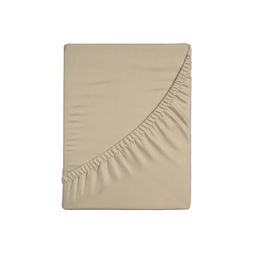 Zer0bed, Fitted Sheet with Corners, Plain Colour, 100% Cotton, 30 cm Maxi Angle, 1 and a Quarter, Taupe, 130 x 200 cm
