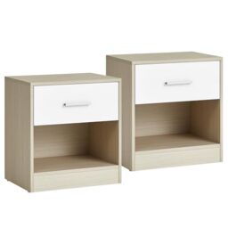 VASAGLE Bedside Tables, Set of 2, Side Table with Drawer, Handle, Open Compartment, End Table, for Bedroom, Living Room, Natural Beige and Classic White LET819T67