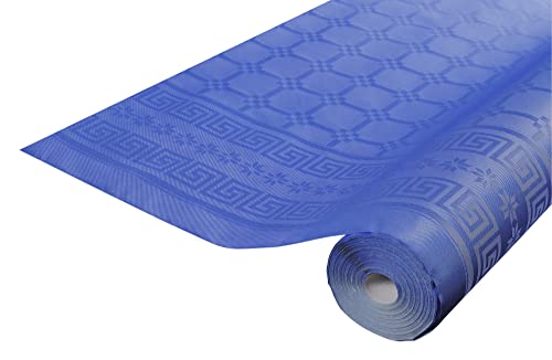 Disposable tablecloth damask paper in roll 6 M long X 1.18 M wide - Damask paper with a chic and classic universal pattern - Box of 12 rolls - Navy blue